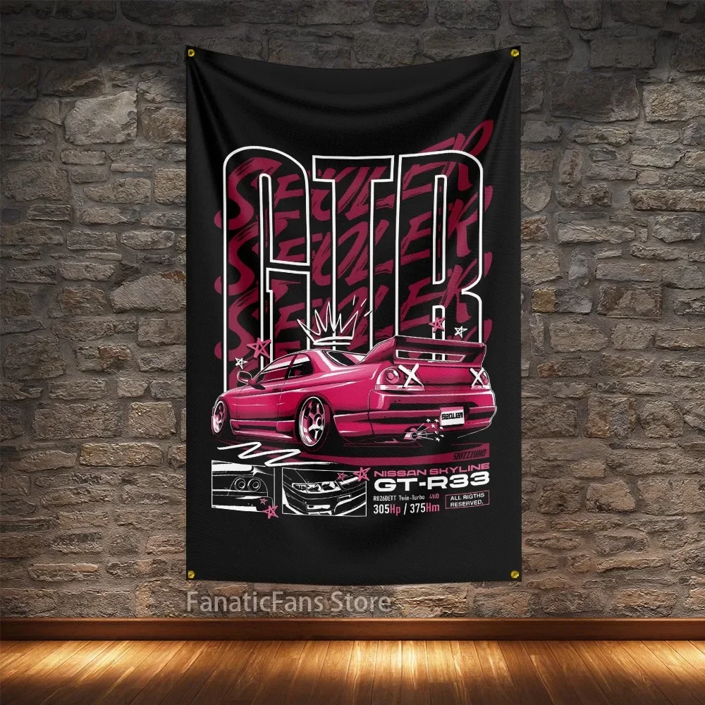 JDM Modified Racing Car Flagge Polyester Digital Printing Cars Banner For Decoration