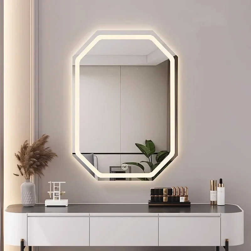 DSA dresser mirror with lamp dressing mirror wall hanging without punching, bedroom upper wall intelligent luminous diamond