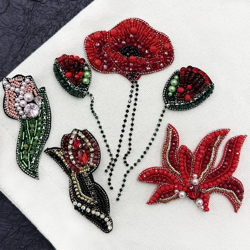 Patch décoratif cheongsam pour vêtements, strass perlés, fleur de rose, feuille d'érable