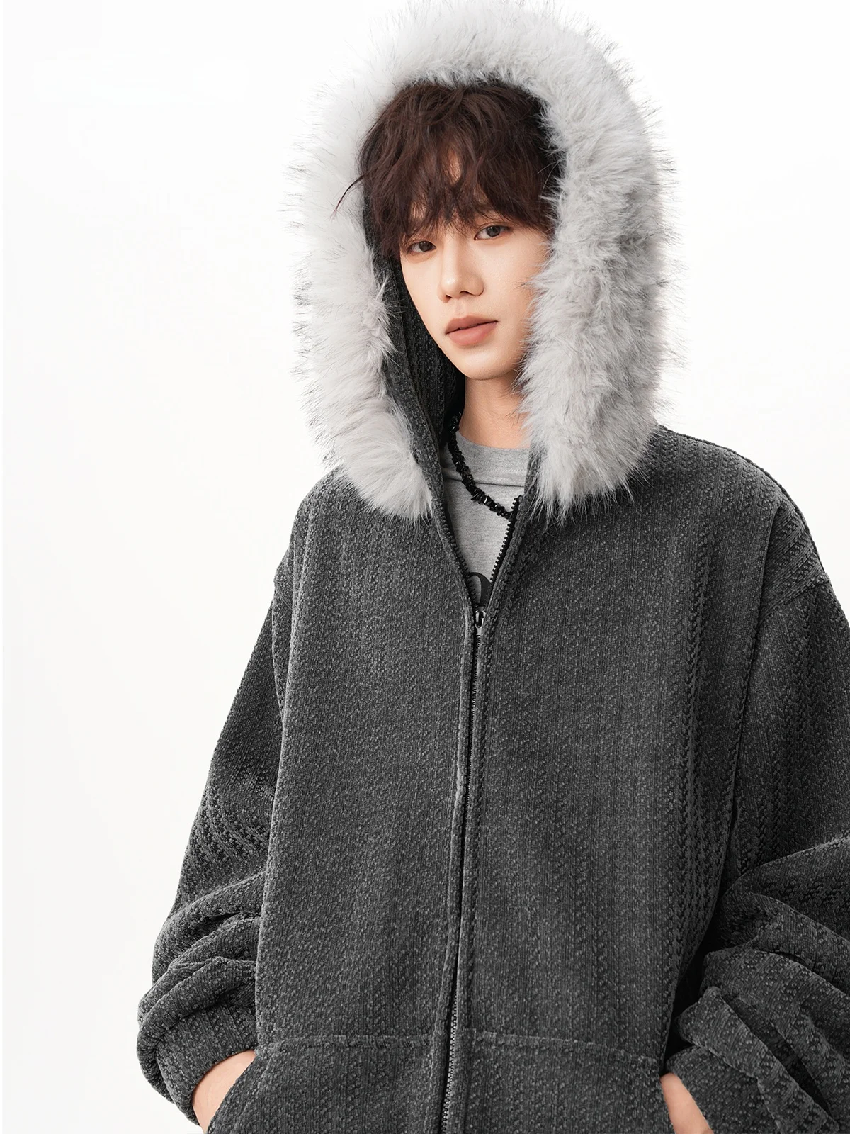 

Утепленная хлопковая куртка с капюшоном для мужчин, зимнее пальто с американским узором под кору дерева, большой меховой воротник, повседневный стиль, полиэстер