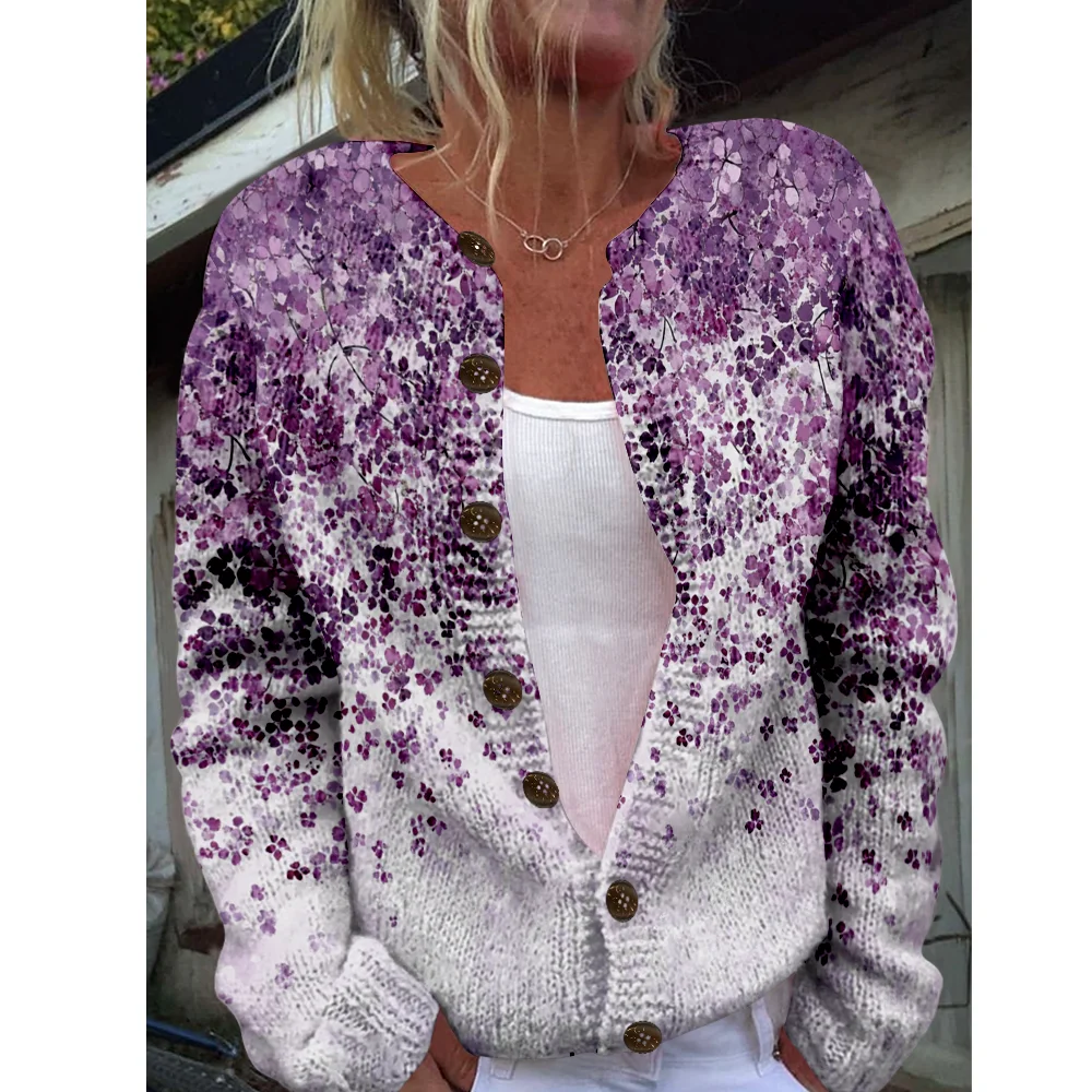 

Осень-зима вязаный кардиган с цветочным принтом винтажная мода повседневный свитер уличная одежда женские свитера вязаный топ уютные джемперы модные