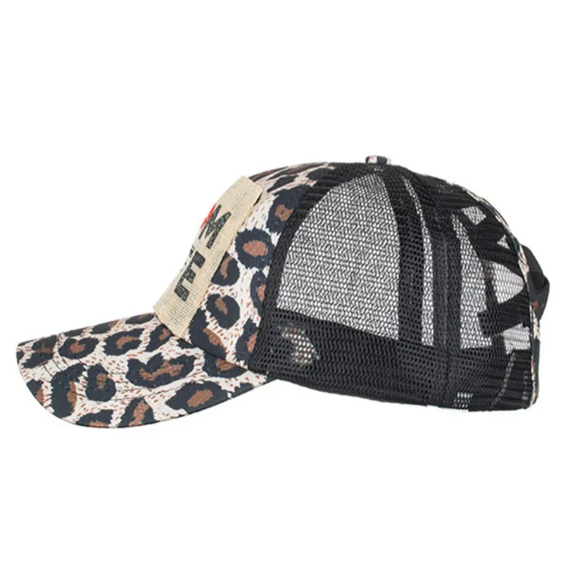 Summer Women\'s Hats Ponytail Baseball Caps Personality Leopard Print Breathable Mesh Cap Golf Cap Camping Party Hat Snapback Cap