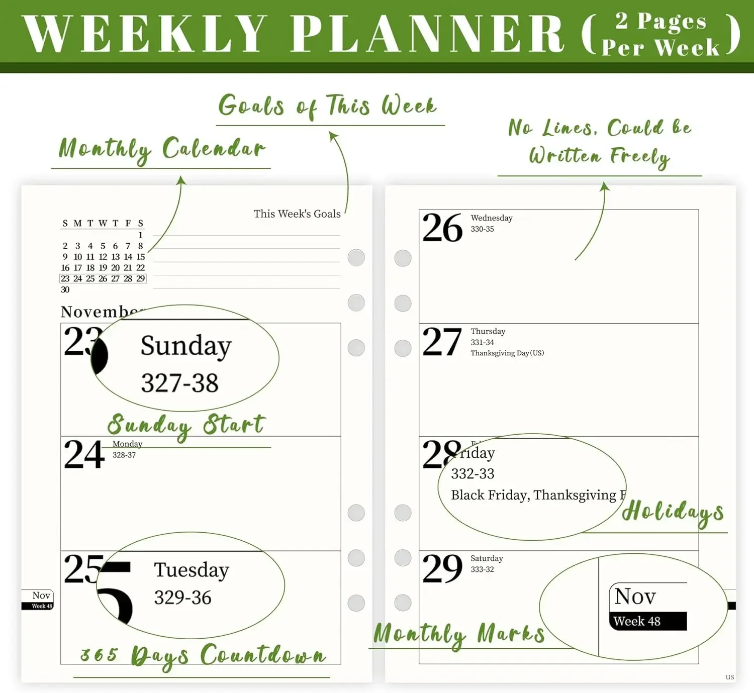 2025 A5 Weekly & Monthly Planner Binder Refill Insert - 5.8\