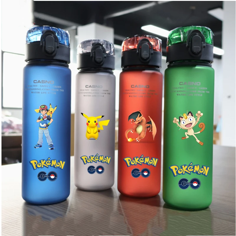 560ml Pokemon Ash Ketchum Pikachu Meowth Plastic resistente waterfles Grote capaciteit Outdoor Camping Sport Fitness Drinkbeker