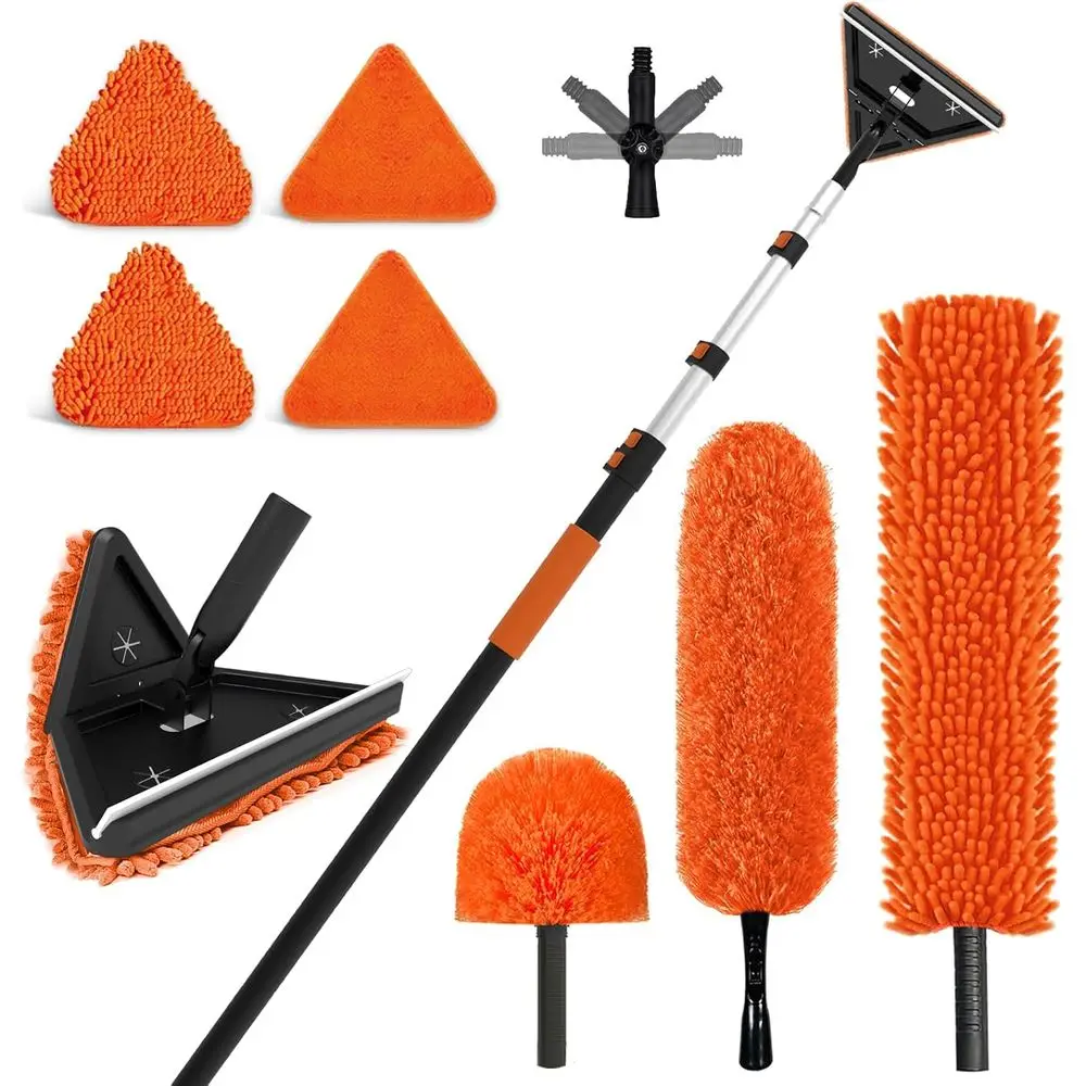 

20T Reach Duster Cleaning Kit with Extension Pole, Baseboard, Wall, Window Mop, High Ceiling & Cobweb Removal Tools