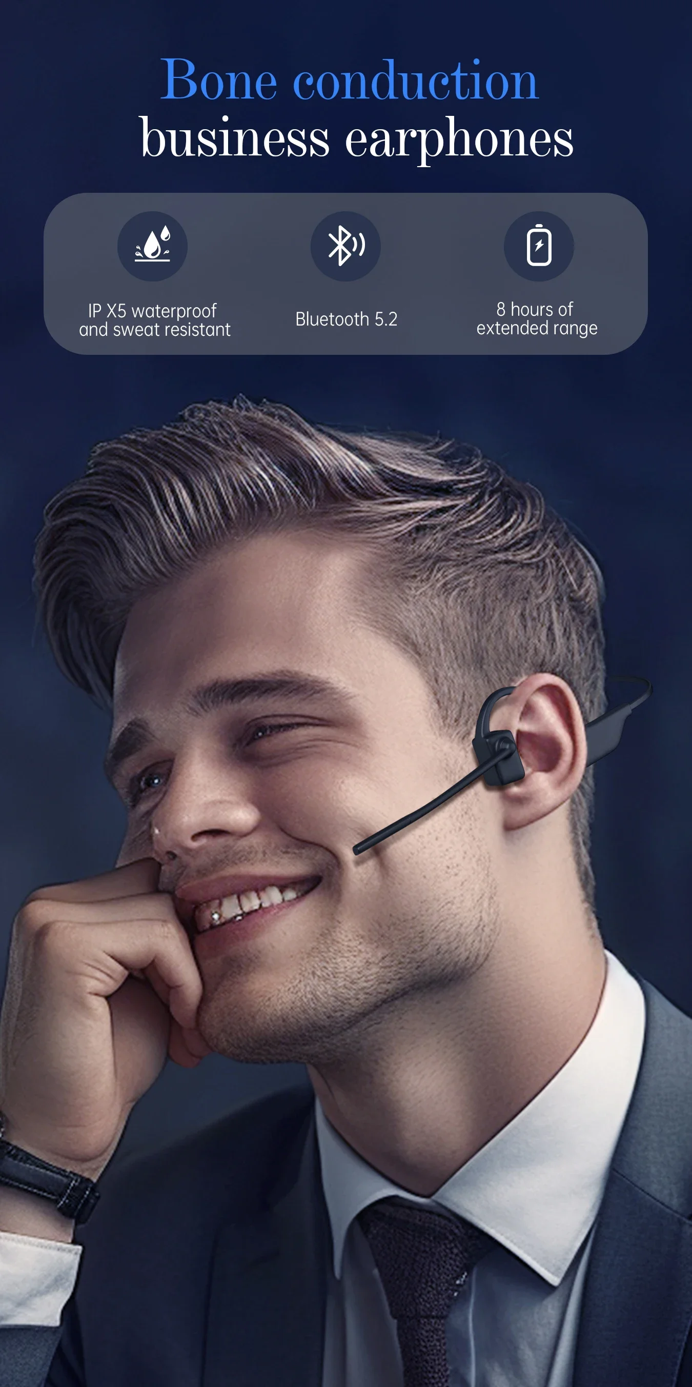 High Quality Telephone Open Ear Bluetooth Wireless Noise Cancellation Headset Bone Conduction Headphones With Boom Mic