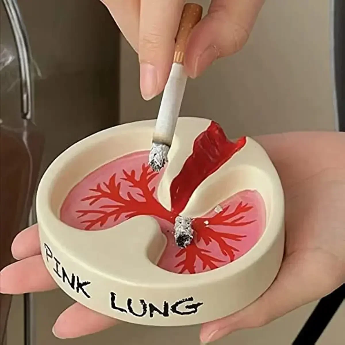 Ashtray Tray A Pink Lung Sign Unique Funny Cool Portable Creative Cigarettes Desktop Smoking Cigar Home Ash Tray Holder Smokers