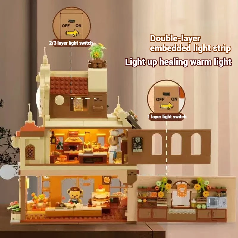 어린이 교육용 조립 장난감, 거리 풍경 시리즈 거리 상점 DIY 조립 하우스 모델 조립, 블록 장난감