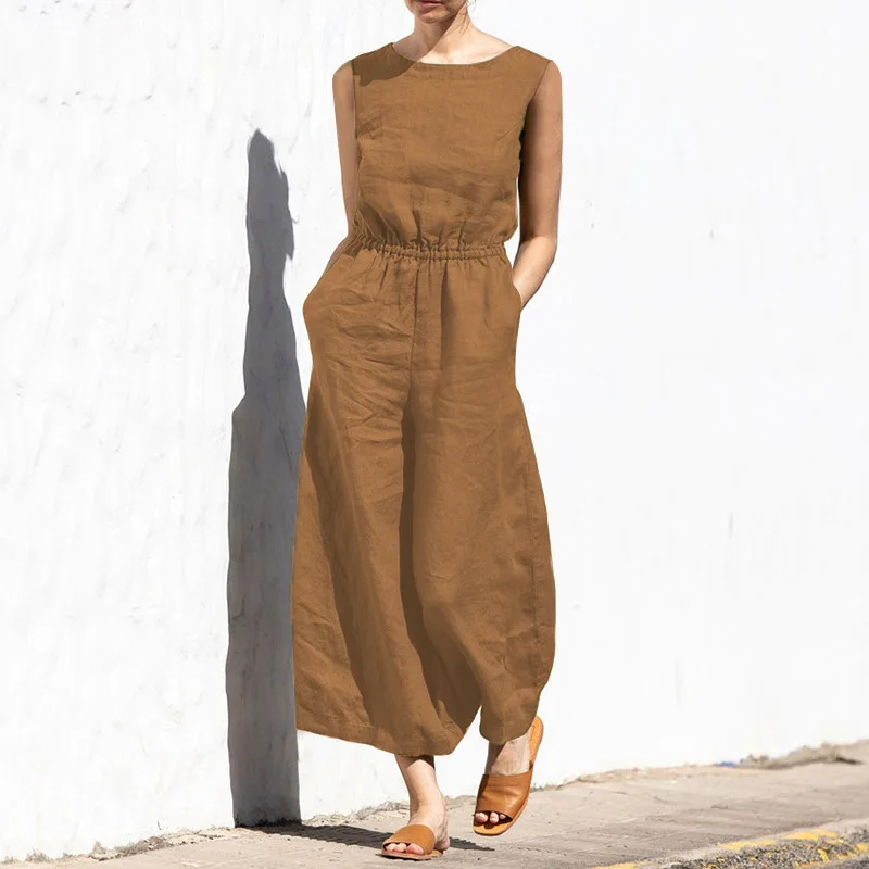 jumpsuit women Women High Waisted Sleeveless Jumpsuit, Solid Color Summer Outfit Tight Fitting, Casual Loose Fitting And Elegant