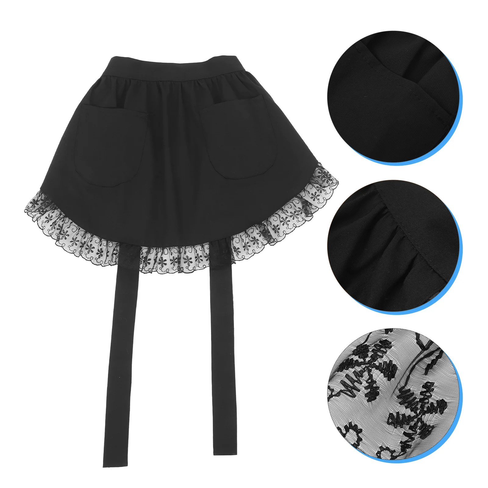 

Vintage Lace Apron Maid Cosplay Waitress Waist Retro Kitchen Washable Half with Pocket Cotton Women Use Women's