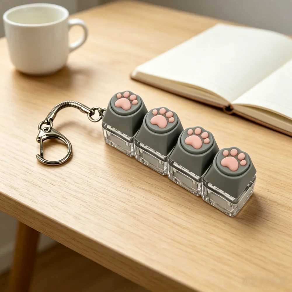 Fingertip Decompression Toy Keys Silicone Soft Cat PAWS Keychain Key Ring Mobile phone Pendant Accessories Keyboard Tapping view 3