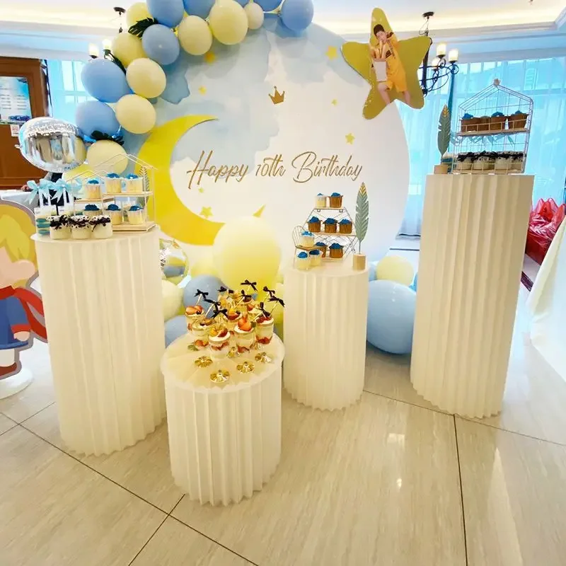 3 Stück Faltbare Papierzylinder-Podeste mit PVC-Oberfläche, Display-Sockel, Hochzeits-Dessert-Kuchenständer, Wabenförmige Säule, Partydekoration – Detail 5