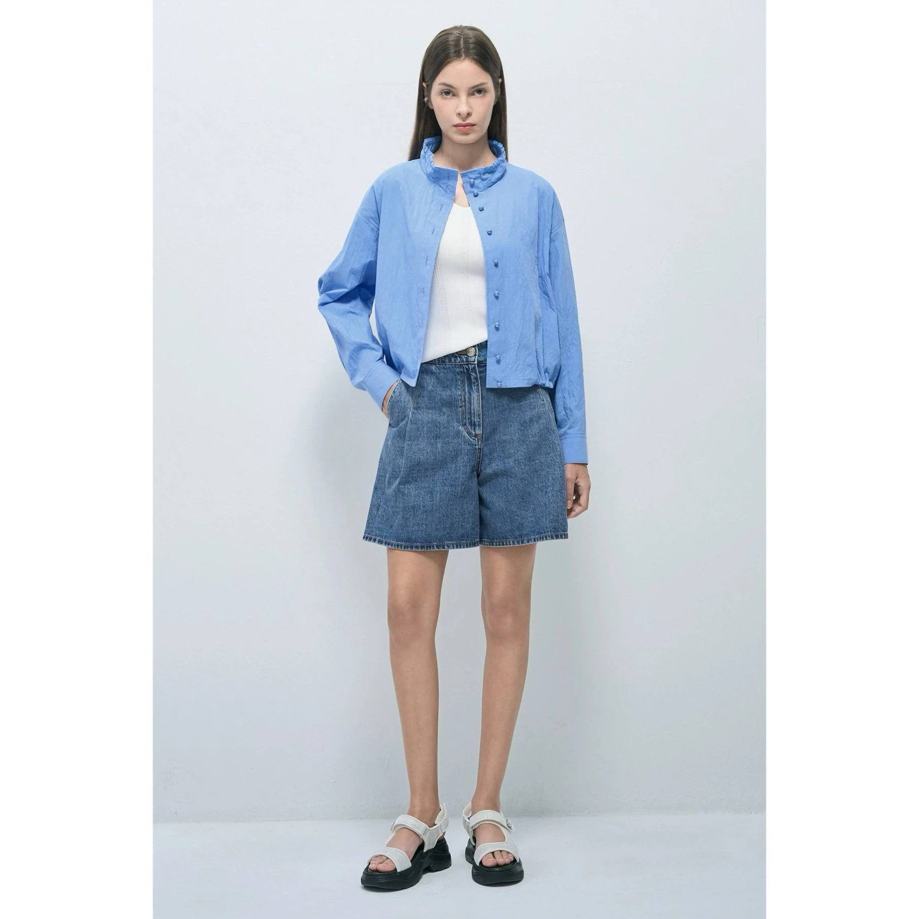 OBZ26 Lemon Cheese Fashionable Stand Collar Vintage Pleated Loose Versatile Thin Jacket Outerwear Casual Style Autumn 2026
