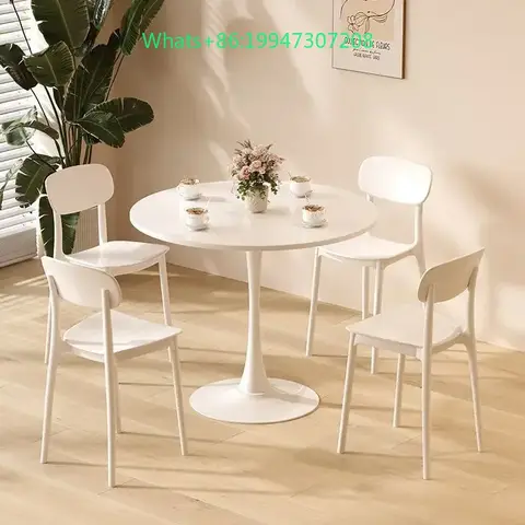 새로운 흰색 북유럽 스타일의 작은 원형 협상 테이블 밀크티 커피 숍 테이블과 의자 조합 튤립 식탁