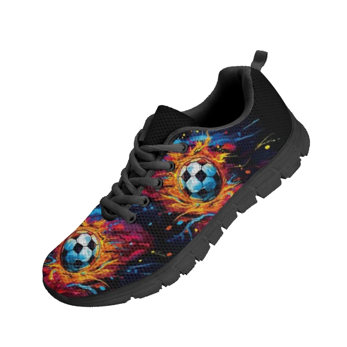 INSTANTARTS Cool Burning Soccer Design Flat Shoes Lightweight Lace-up Running Sneakers Casual Mesh Shoes for Women Zapatos Mujer image 5