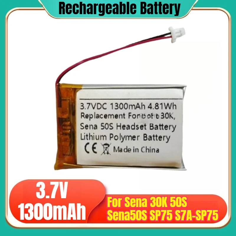 

3.7V 1300mAh Rechargeable Battery for Sena 30K 50S Sena50S SP75 S7A-SP75 Motorcycle Bluetooth Headset