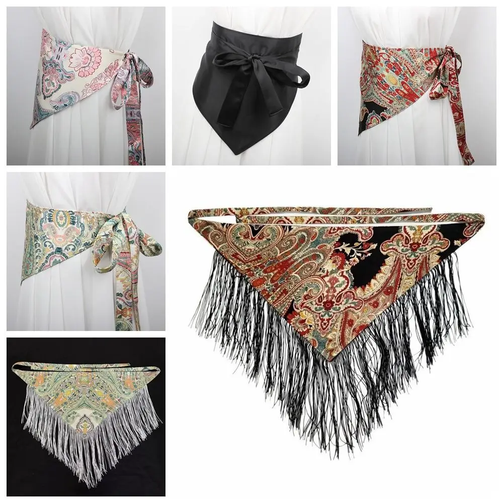 Chinese Style Ethnic Triangular Waistband Embroidered Printing Tassel Floral Triangular Belt Exquisite Clothing Accessories
