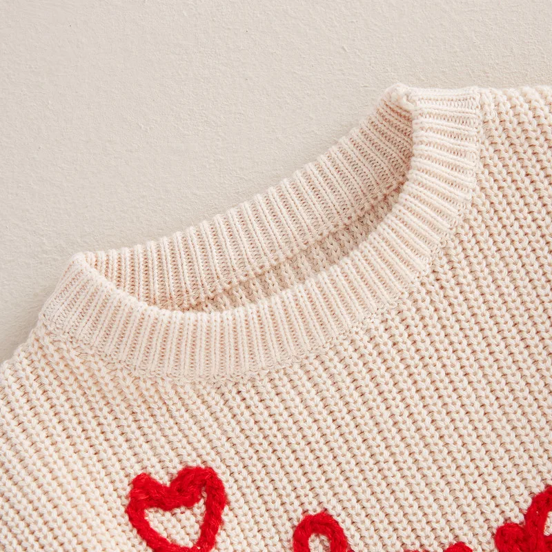 Maglioni per San Valentino per bambini da 6 mesi a 4 anni Abiti autunnali invernali Manica lunga Girocollo Lettera Ricamo Pullover