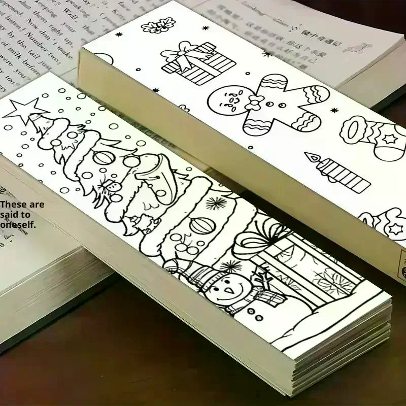 32Pcs Christmas Cartoon Bookmarks Minimalist DIY Line Filling Blank Bookmark Decorative Page Markers Gift For Book Lover