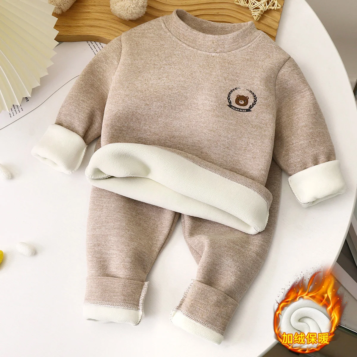 Baby Winter Fleece Thermal Underwear Set Boys Girls Soft Stretchy Long-Sleeve Base Layer Children Festival Home Kids Loungewear