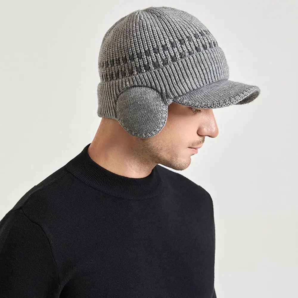 Fashion Solid Color Ear Protection Wool Cap Coldproof Warm Knitted Benines Windproof Earflap Knitted Baseball Hat Male