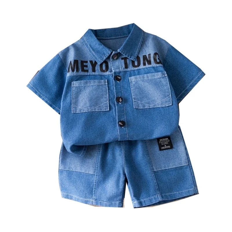 2025 2PCS Abbigliamento per bambini Ragazzi Estate Nuovo Denim Giacca a maniche corte + Pantaloncini di jeans Moda Baby Outfit Set Abbigliamento sportivo casual