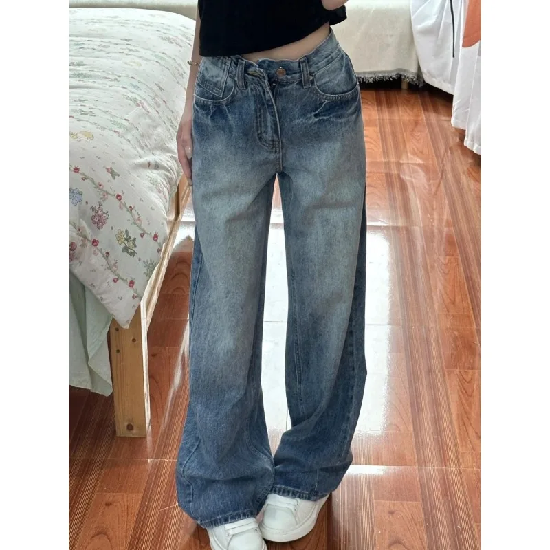 

Высокая длинная версия, широкие джинсы в американском стиле ретро, женские летние свободные утягивающие прямые брюки с высокой талией