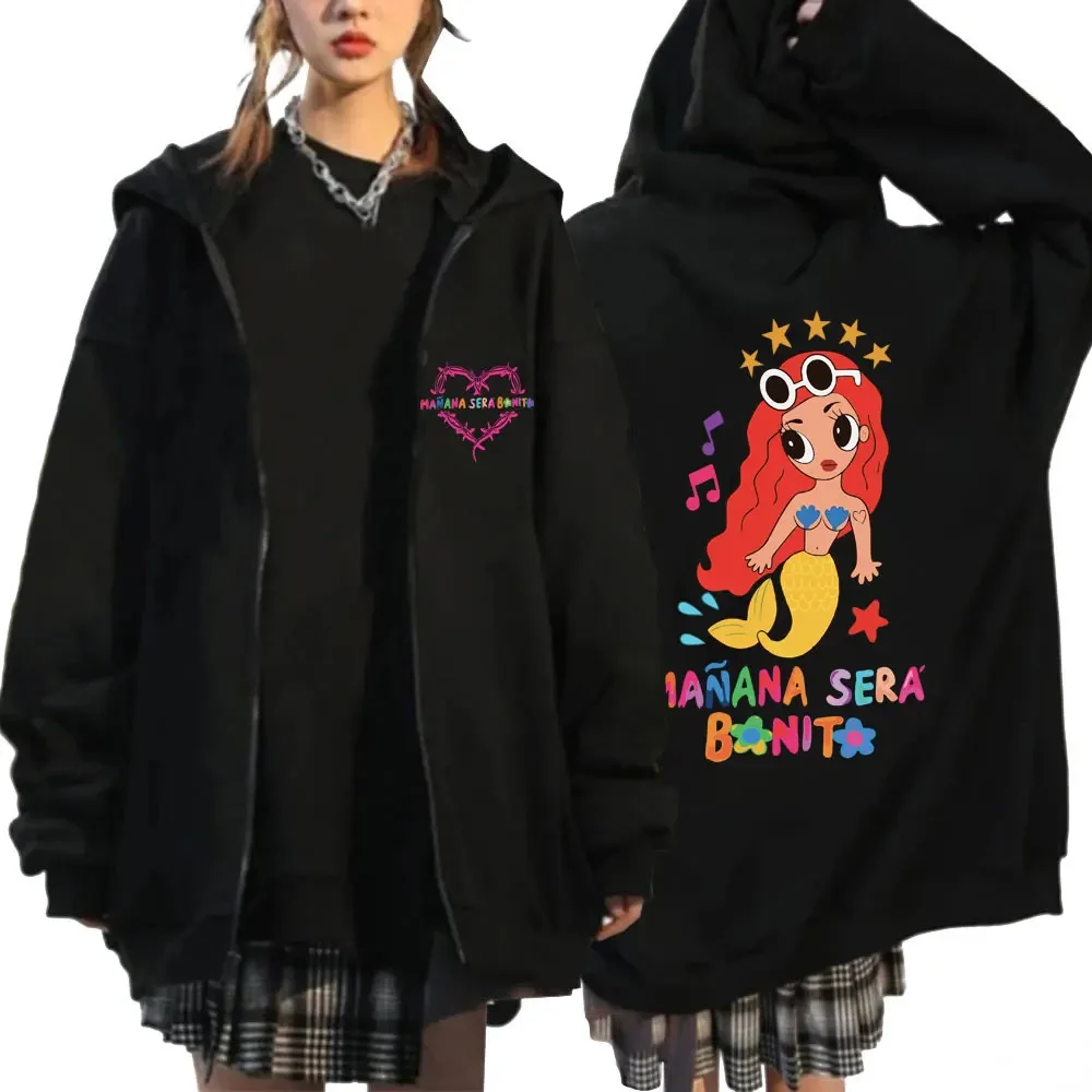 Karol g mñana sera bonito גרפי zipper גברים נשים היפ הופ אסתטי קרדיגן שרוול ארוך מזדמנים