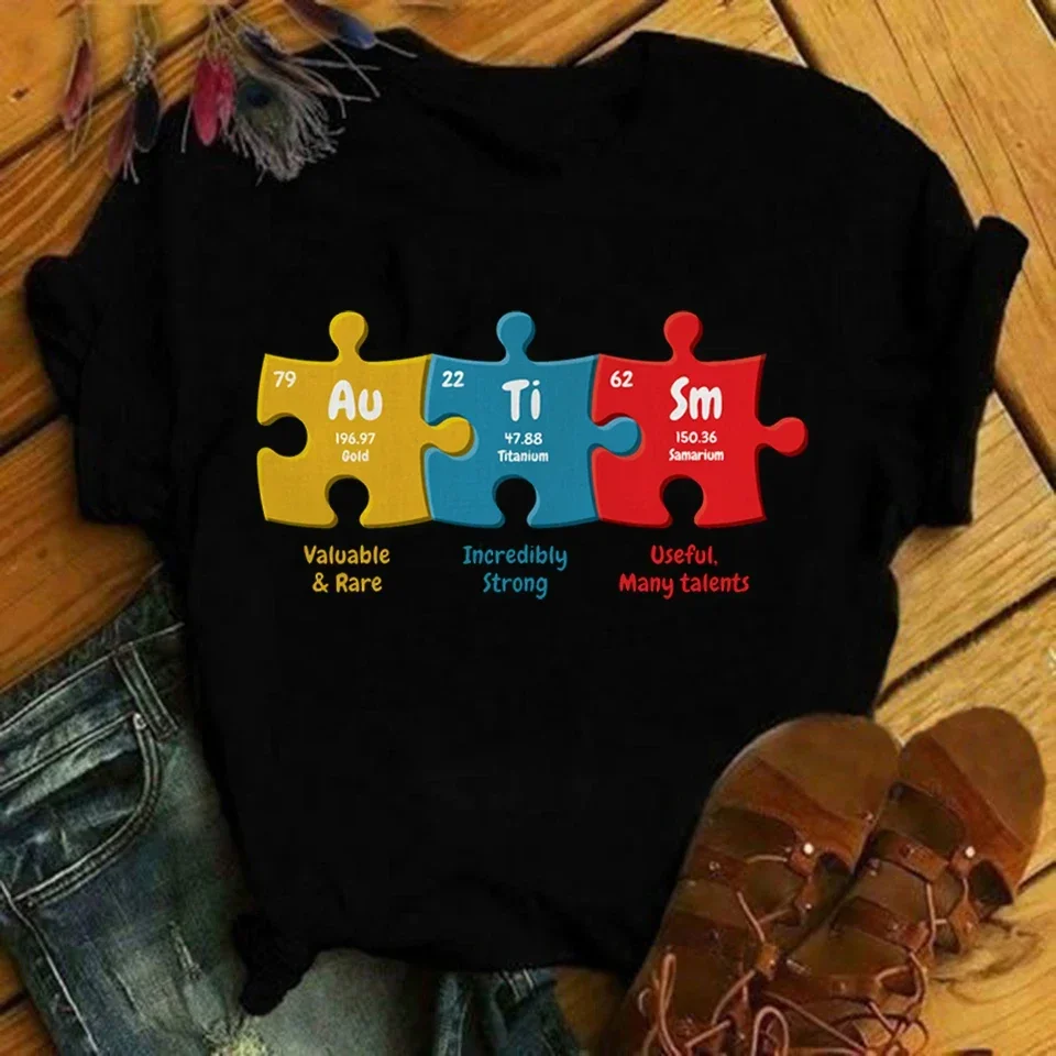 Autism Awareness Print T-shirts Women Summer Clothes T Shirt Harajuku Graphic Tee Casual Camisetas Tops for Women Blusas Mujer