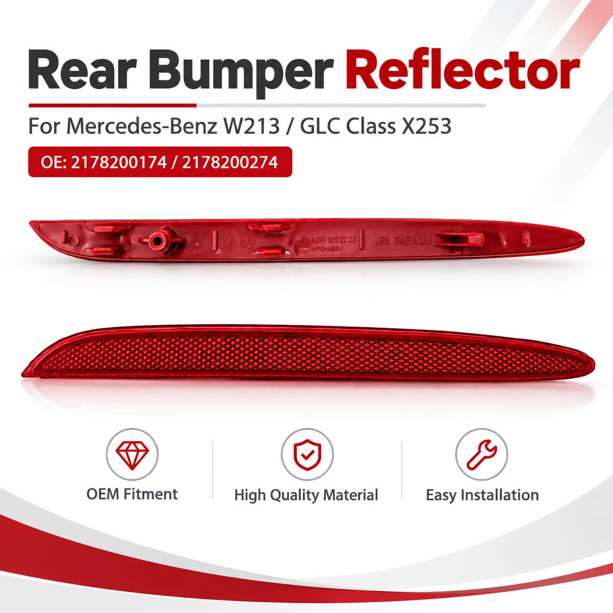 Auto Rear Bumper Side Reflector Light Red ABS Housing for Mercedes-Benz GLC X253 W213 Left Right Reflector 2178200174 2178200274