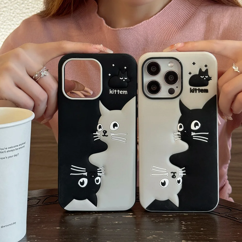 For iPhone 11 12 13 14 15 Pro Max 3D Cute Cartoon Soft Silicone Phone Case Back Cover Shell Skin, Animal, Flower, Cat, Bear