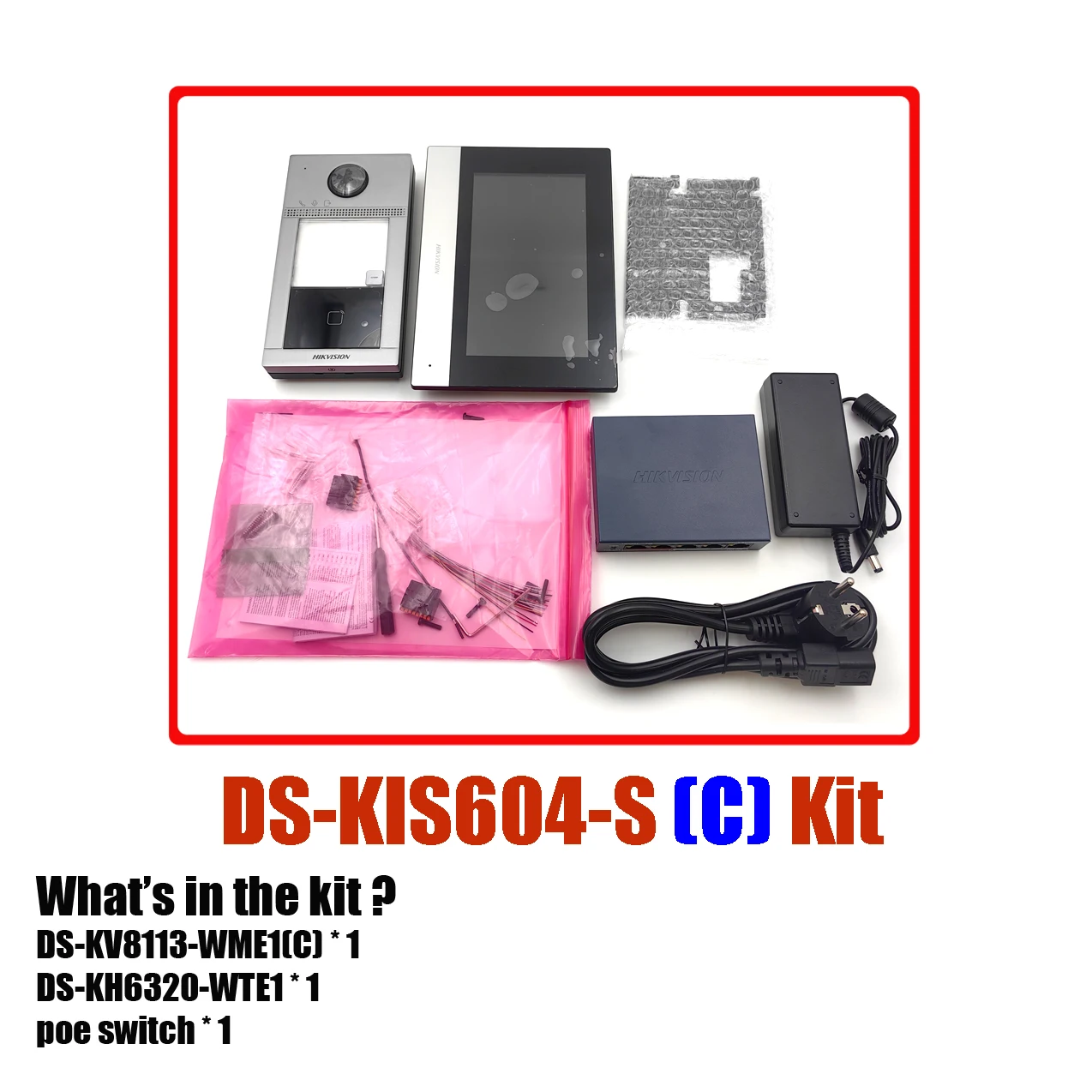Hikvision DS-KIS604-S (C) Kit d'interphone vidéo DS-KV8113-WME1 (C) DS-KH6320-WTE1 commutateur POE S