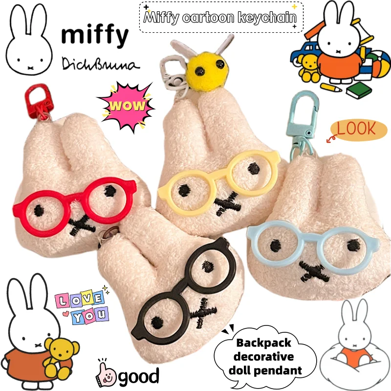 

Miffy Cute Personality Cartoon Glasses Keychain Creative Two-dimensional Animation Peripheral Backpack Decorative Doll Pendant