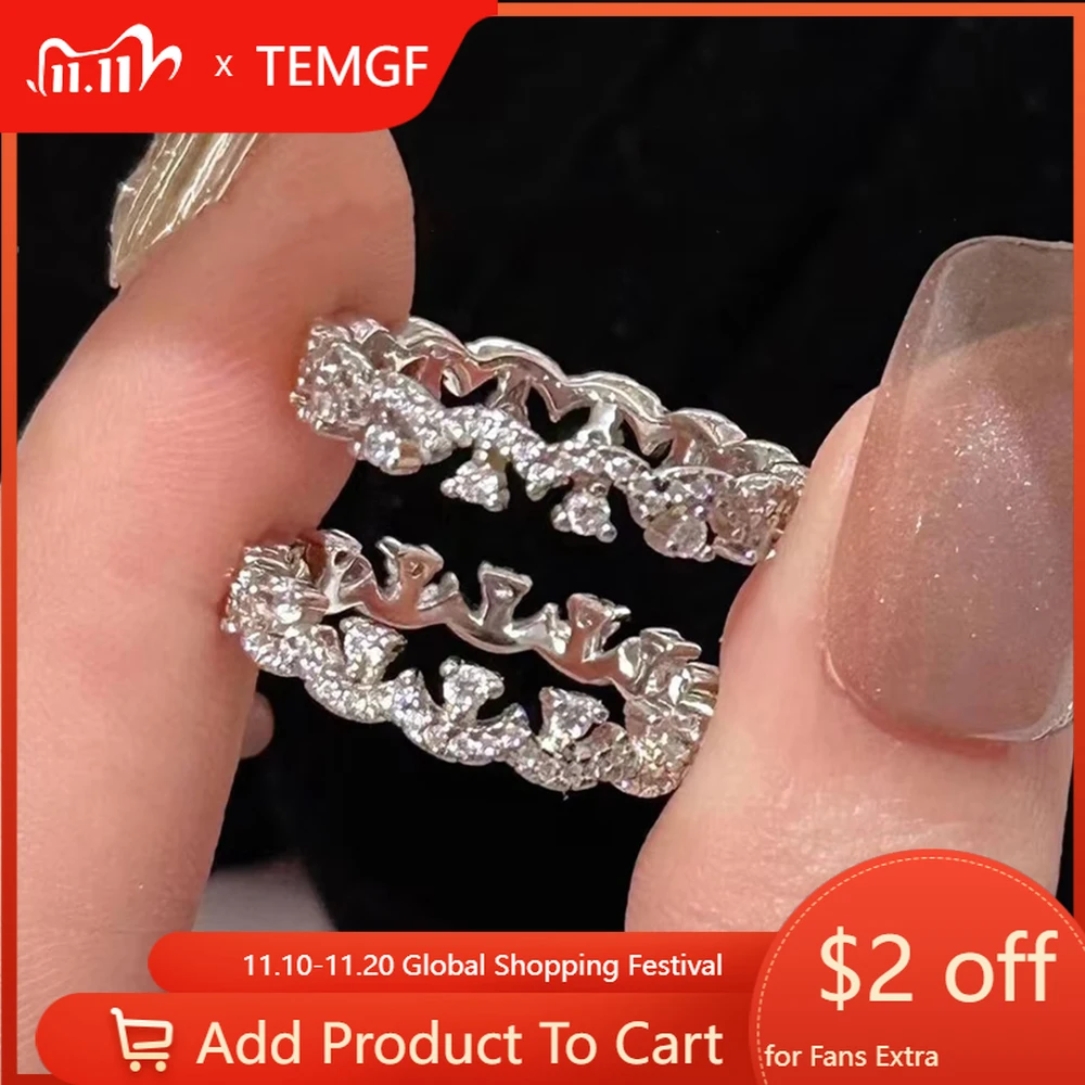 

TEMGF 100% стерлинговое серебро 925 пробы, кружевное кольцо с полной инкрустацией цирконом, штабелируемое кольцо для очаровательных женщин, сверкающие ювелирные изделия, подарки для пар