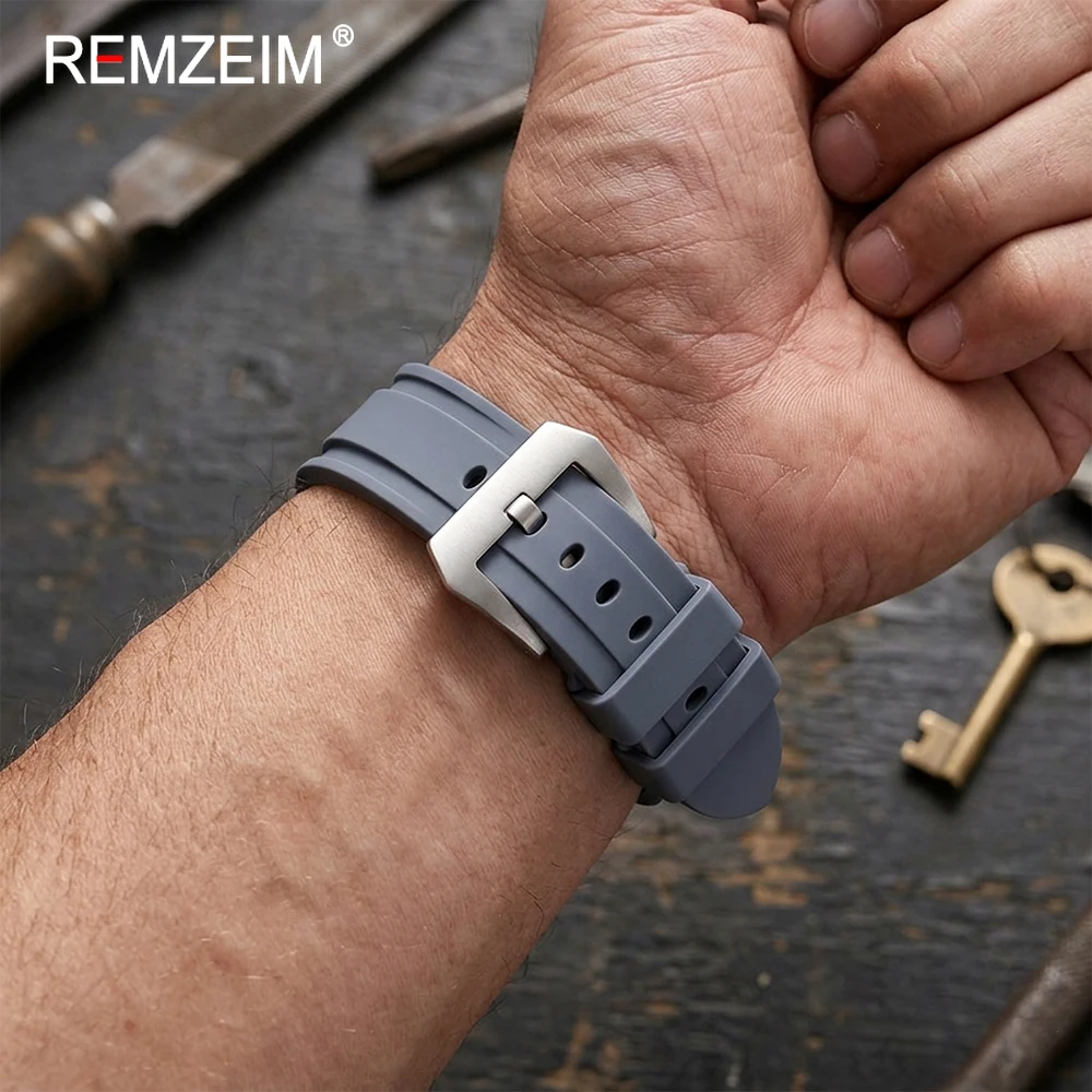Silikon-Uhrenarmband für Herren und Damen, 22, 24, 26 mm, wasserdicht, sportliches Design, langlebig, bequem, Ersatzarmband