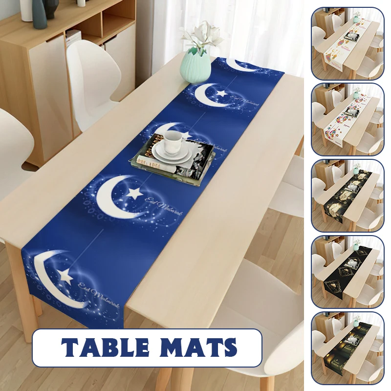 

Eid Mubarak Table Runner Ramadan Table Runner Cotton and Linen Table Decor for Iftar Party Holiday Home Dinning Room Mantle