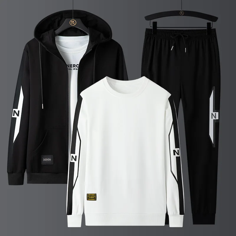 

Big Size Men's Sports Suit Three Piece Hoodie Long Pants Long Sleeves Autumn and Winter Loose Fashion Casual Sportswear 2025