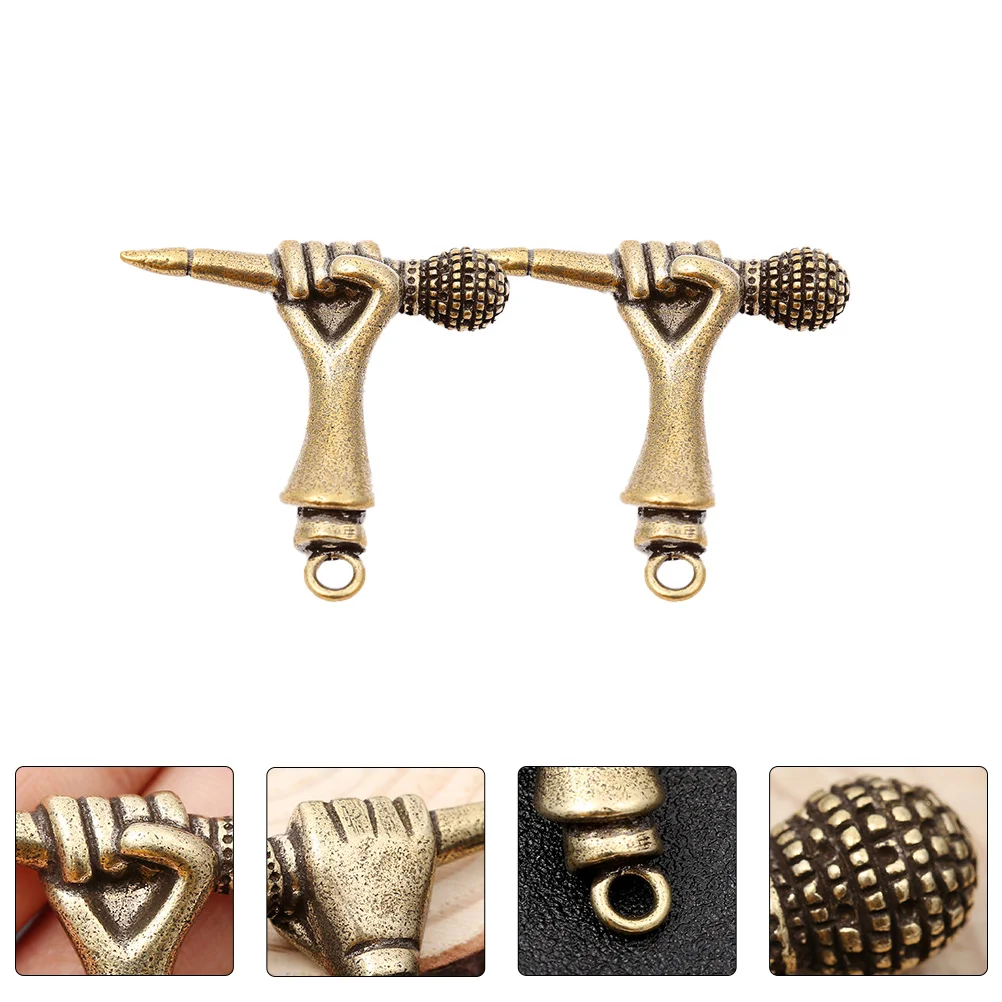 

2 Pcs Copper Keychain Pendant DIY Decor Craft for Backpack Car Key Microphone Modeling Accessories Jewelry Parts