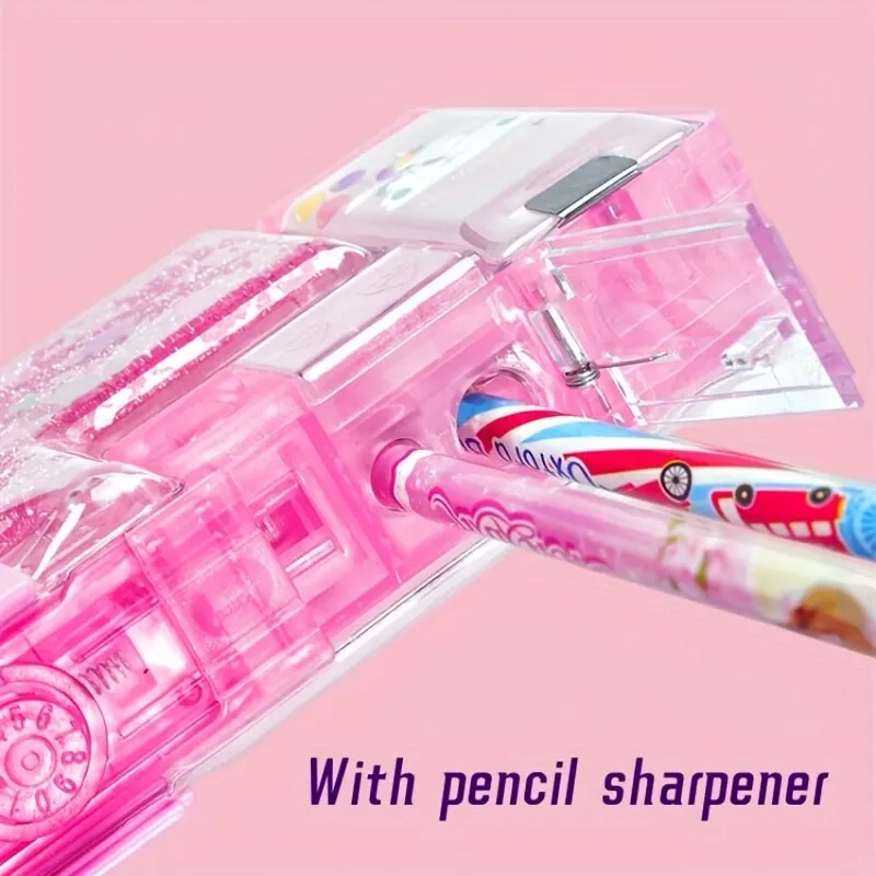 1PCS Star Sequin Quicksand Stationery Box With Pencil Sharpener & Password Lock Cartoon Pattern Water-resistant Pencil Box