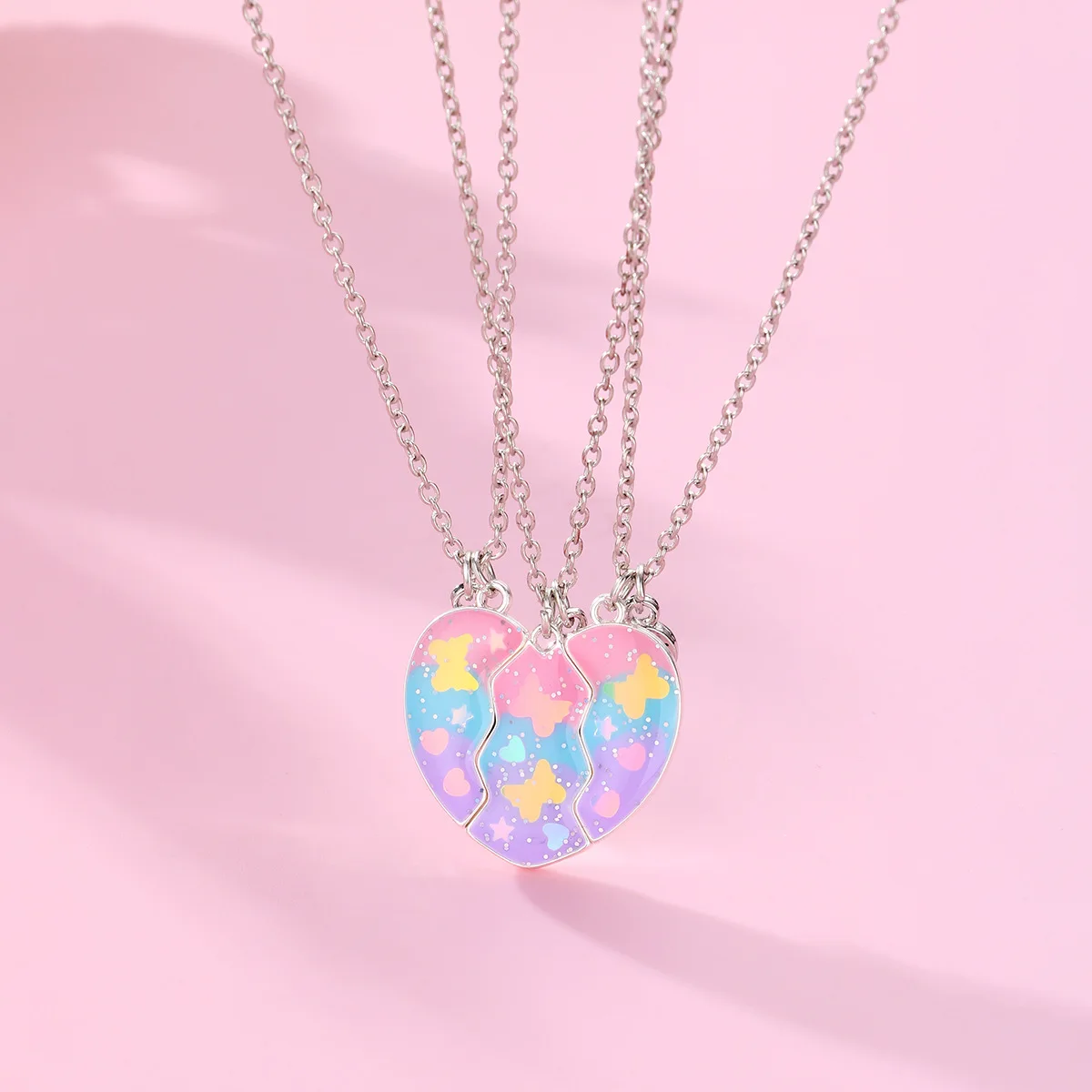 3 Pcs Cute Heart Shaped Necklace for Women Kids Love Heart Butterfly Magnetic Pendant Chain BFF Best Friend Forever Jewelry Gift