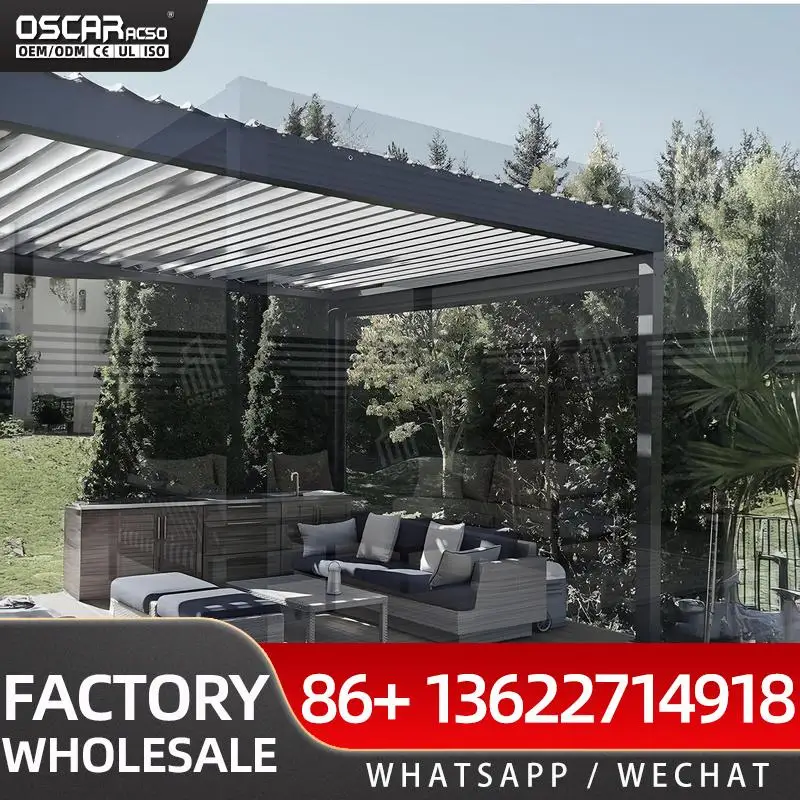 Modern 6x3 Bioclimatic Aluminum LED Retractable Cantilever Pergola Set for Outdoor Use Pavilion Gazebo in Backyards Gardens Pati
