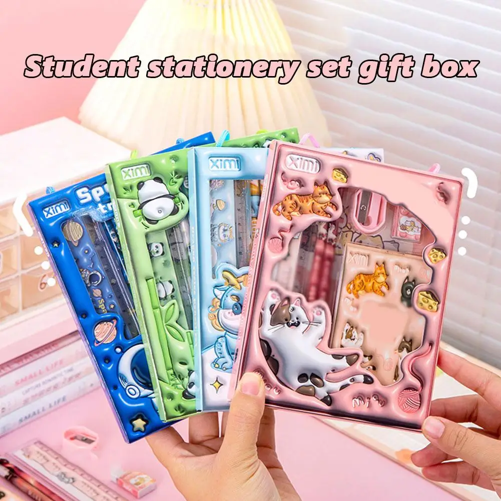 3D Cartoon Stationery Set 6 In 1 Primary School Children Learning Gift Box Kindergarten Birthday Gift Elementary School Gift Pen