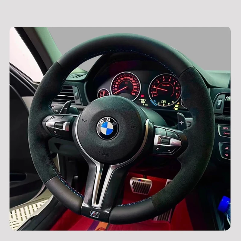 

Briad Steering Wheel Cover for BMW M Sport F06 F10 F15 F16 F20 F21 F25 F30 F32gt F80 F82 X1 X3 x5 Hand Stitched Genuine Leather