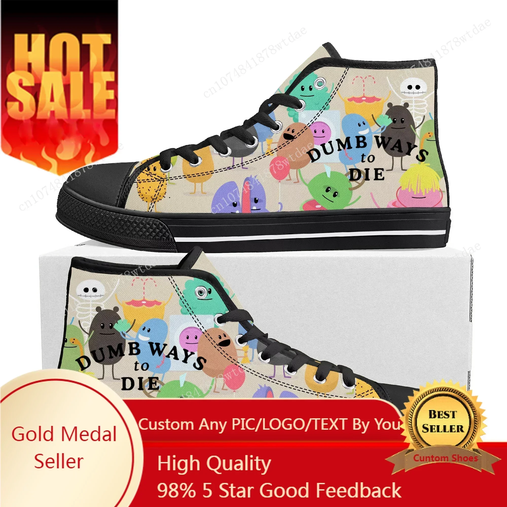 Dumb Ways To Die High Top Sneakers Mens Womens High Quality Canvas Sneaker Anime Cartoon Casual Custom Made Shoes