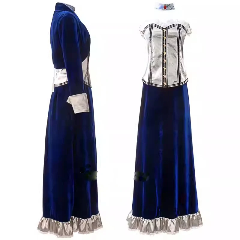 Bio Cosplay Shock Infinite إليزابيث زي المرأة الأعلى الأزرق المخملية تنورة حفلة الهالوين عرض الزي مجموعة كاملة