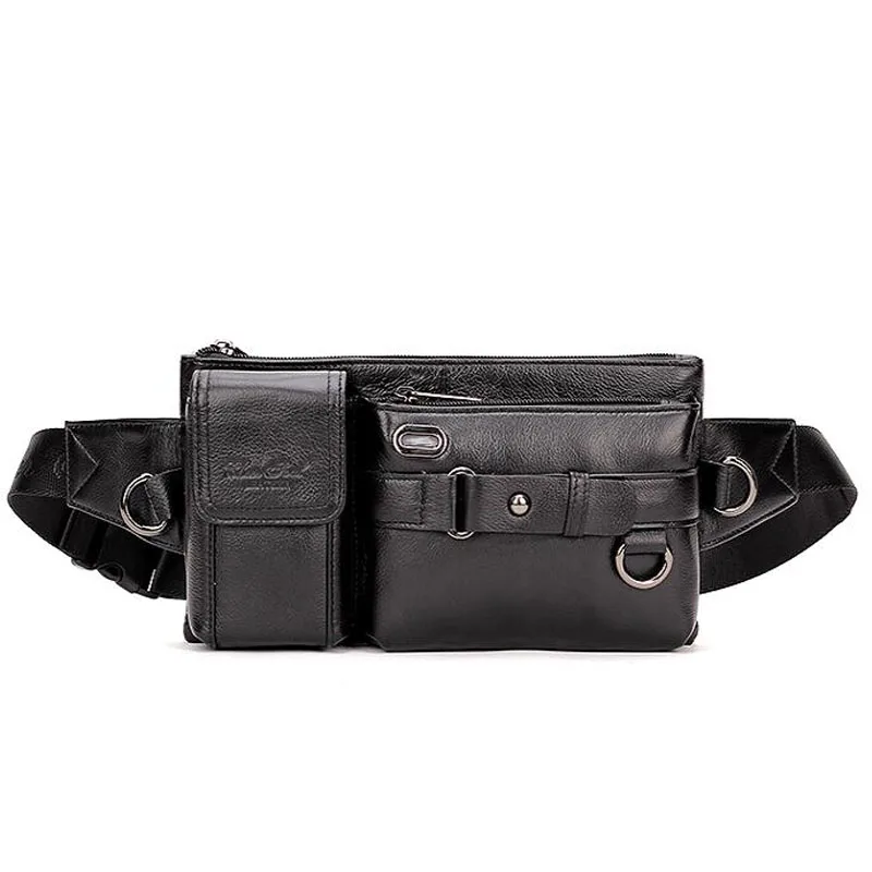 Bolso de pecho de cintura para hombre, bolsa de hombro cruzado, Cuero de vaca Real de cuero genuino, cadera masculina