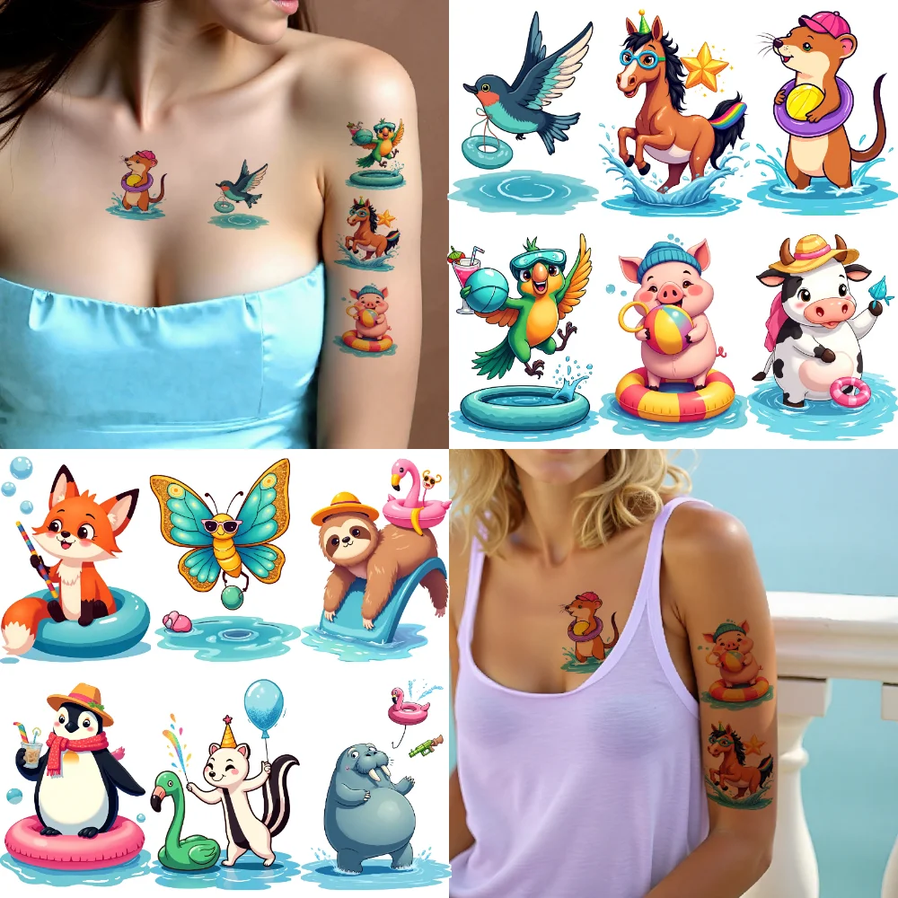 

28 шт. временные татуировки летние животные временные татуировки наклейки животные иллюстрации водонепроницаемые долговечные наклейки на тело