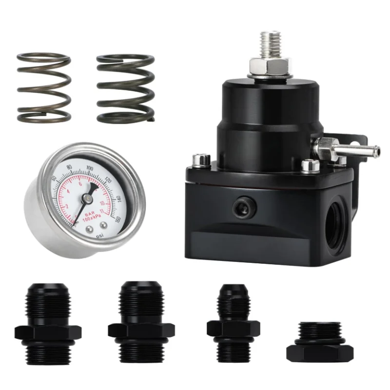 調整可能な燃料圧力レギュレーターキット-3-70psi、an8供給ポートとan6リターンポート付き（黒）
