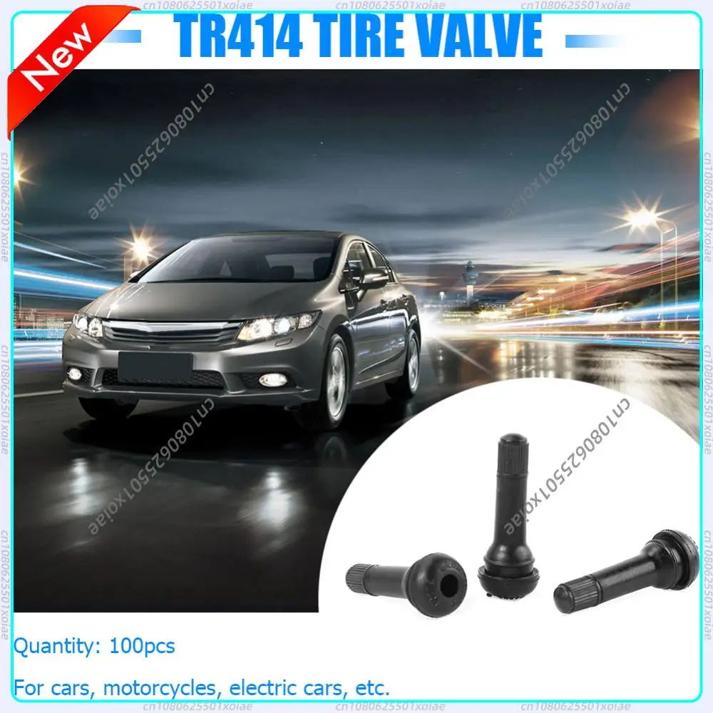 

100pcs Rubber Valve Stems Tubeless TR-414 Snap In TR414 Tire Valves with Caps for Outdoor Personal Car Parts Supply