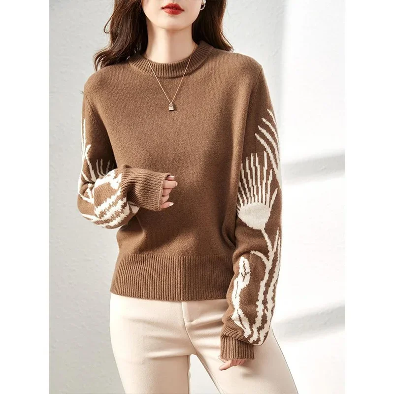 Women Clothing Winter Thick Sweaters Wool Knitted O-neck Loose Knitwear Vintage Chic Casual Warm Comfortable Pullovers